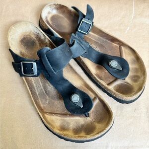 Betula by Birkenstock Gizeh Black Nubuck Leather Sandals. Size US9/EU 39